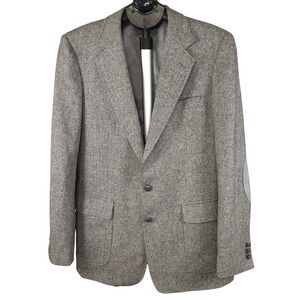 Woodmere Mens Gray Tweed Blazer Elbow Patches Sport Coat Size 40 L Vintage